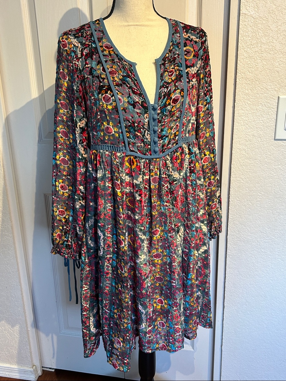 Anthropologie Floreat Abia Velvet Burnout Peasant Dress